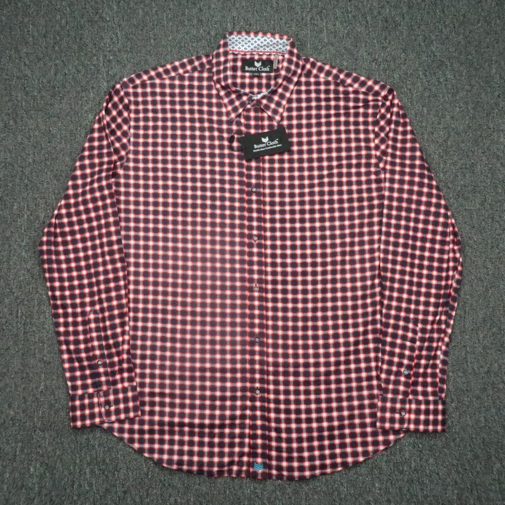 Buttercloth Shirt Mens XXL Red Blue Gingham Plaid Long Sleeve Button Up 2XL